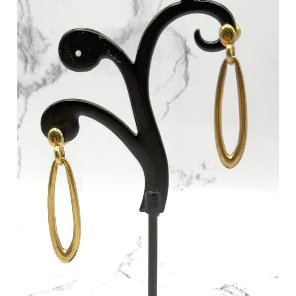 Gold Oval Drop Earrings Minimalist Dangle Slim Modern 1.5" NWT‎